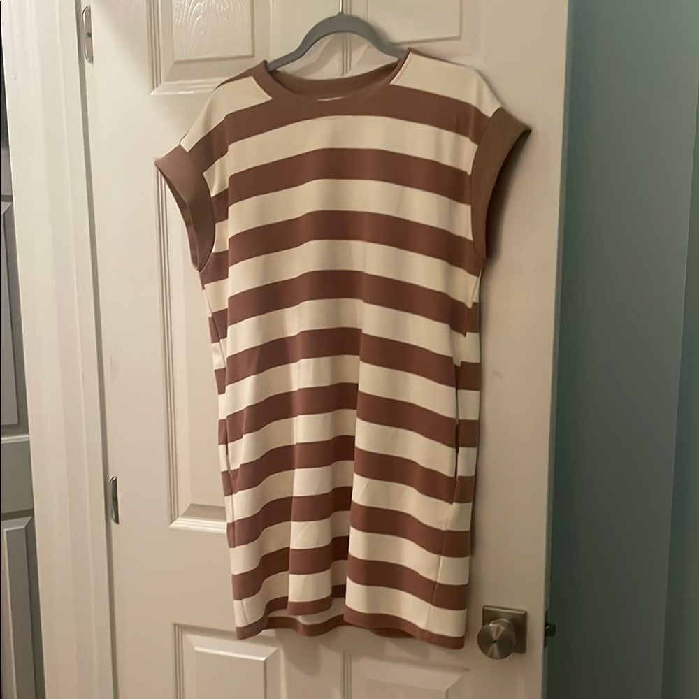 Brown and White Striped Dress